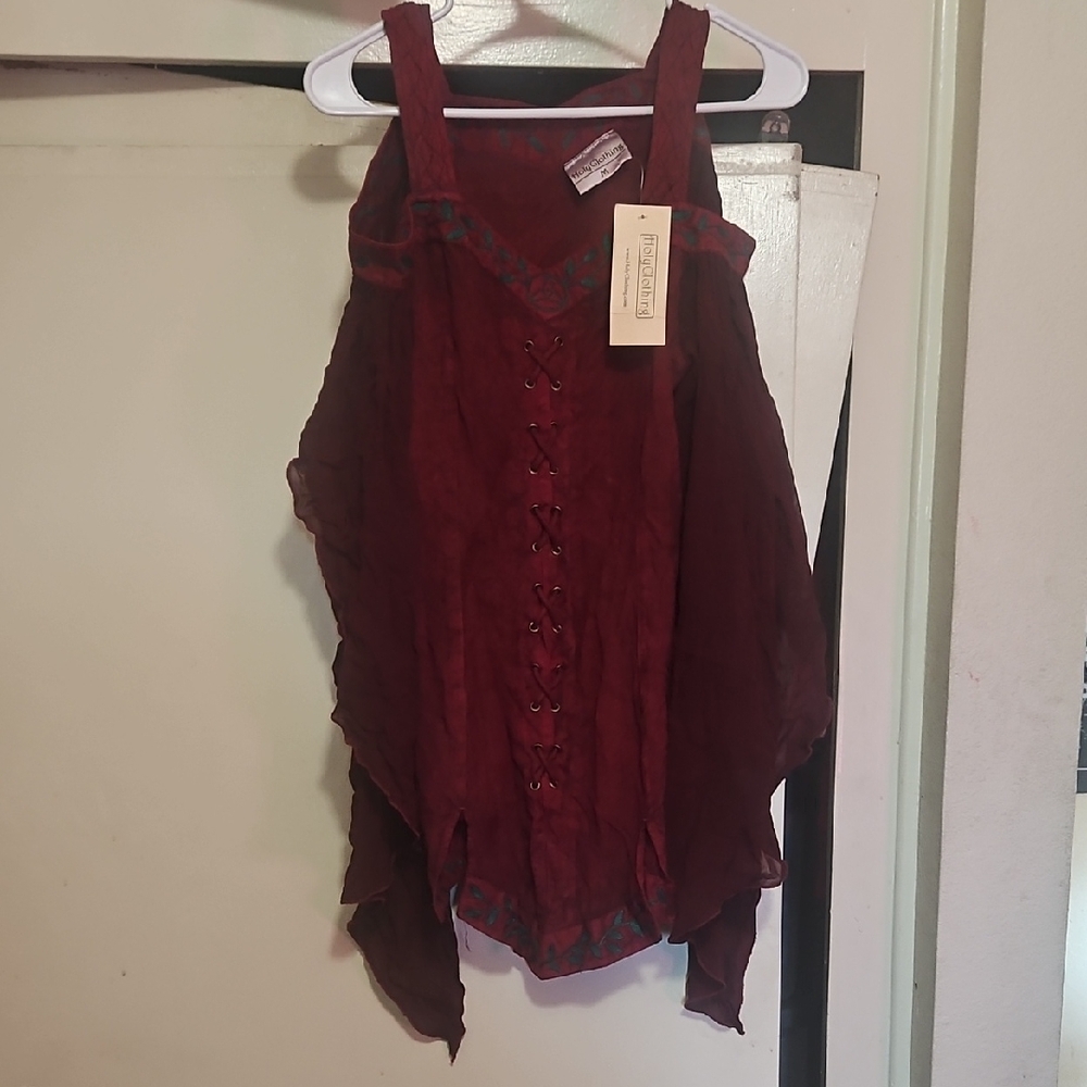 Red Asymmetrical Ruffled Sleeveless Blouse